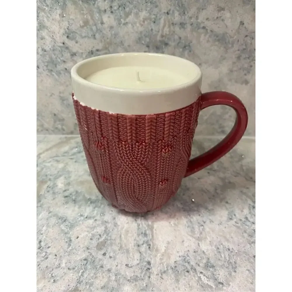 Red Cable Knit Sweater Candle Mug